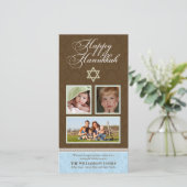 Carte photo Joyeuse Hanoukka Damask Holiday (bleu) (Debout devant)