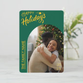 Carte photo Joyeuses Fêtes 2 écriture moderne vert (Debout devant)