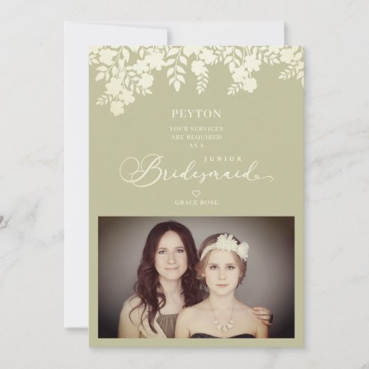 Carte Photo Junior Bridesmaid Proposal Floral Frame (Devant)
