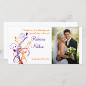 Carte photo Mariage à fleurs blanc, violet, orange (Devant / Derrière)