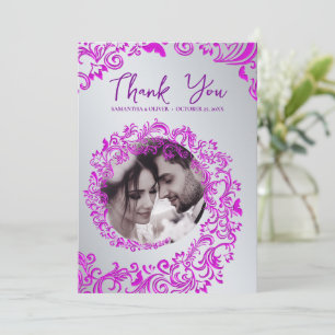 Carte photo Mariage damassé de Merci rose