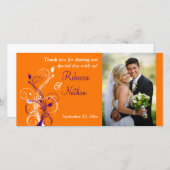 Carte photo Mariage floral blanc, violet, orange,  (Devant / Derrière)