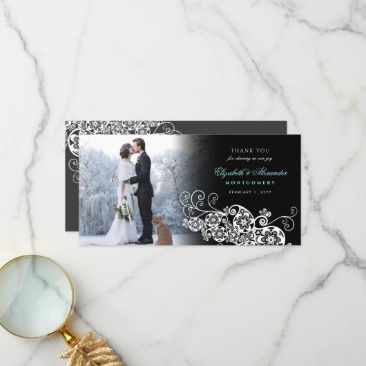 Carte photo Mariage Floral Paisley Boho Merci (Devant/Arrière en situation)