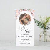Carte Photo, Mariage Floral Rose Enregistrer La Date Sig (Debout devant)