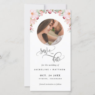 Carte Photo, Mariage Floral Rose Enregistrer La Date Sig