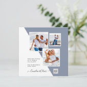 Carte PHOTO Mariage Inviter QR Code Enregistrer Date BLU (Debout devant)