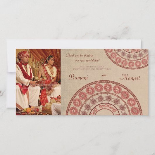 Carte photo Mariage Merci indien au henné (Devant)
