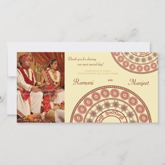 Carte photo Mariage Merci indien au henné (Devant)