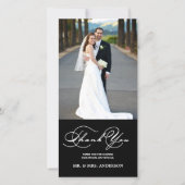 CARTE PHOTO MARIAGE MERCI NOIR SCRIPT ROMANTIQUE (Devant)