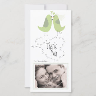 Carte photo mariage Merci vert Inséparables