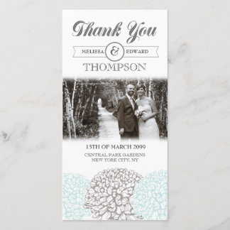 Carte photo Mariage Merci vintage Aqua Flowers