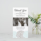 Carte photo Mariage Merci vintage Aqua Flowers (Debout devant)