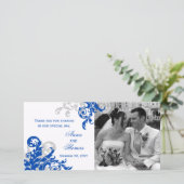 Carte photo Mariage Royal Blue et Silver Flourour (Debout devant)