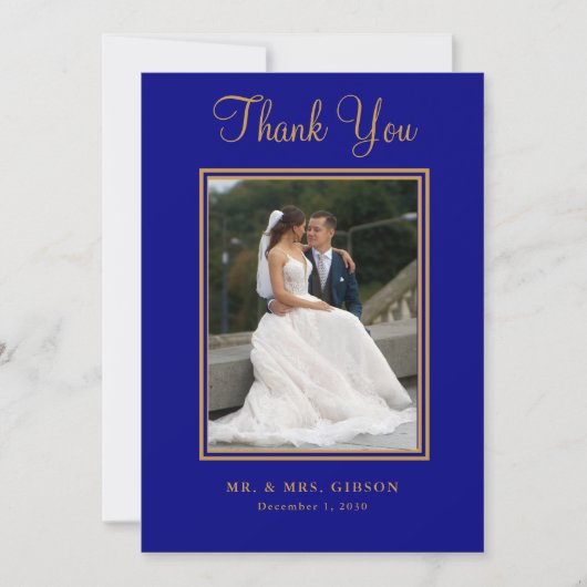 Carte Photo Marine Blue Gold Script Mariage (Devant)