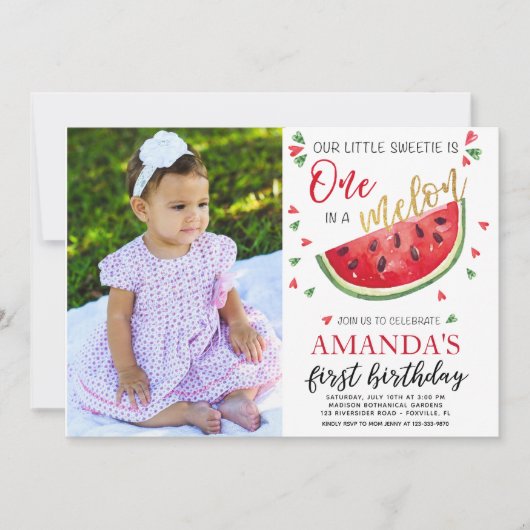 Carte photo melon de premier anniversaire bébé (Devant)