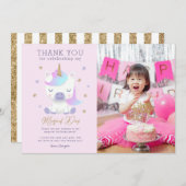 Carte photo Merci d'anniversaire de la licorne (Devant / Derrière)