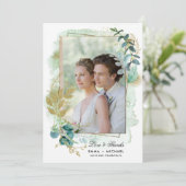 Carte photo Merci Mariage végétal vert (Debout devant)