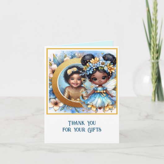 Carte PHOTO Merci Turquoise Gold Black Fairy Princesse (Devant)
