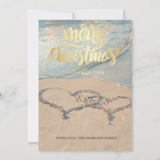 Carte Photo Merry Christmas Beach Hearts  (Devant)
