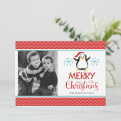 Carte photo mignon de Noël/vacances de pingouin (Debout devant)