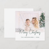 Carte Photo minimal Joyeux Noël Vert Script (Devant / Derrière)