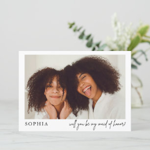 Carte Photo minimaliste chic noir Maid of Honor Proposit