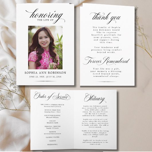 Carte Photo Modern Memorial Order of Service Program 