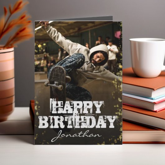 Carte Photo moderne Black & White Joyeux Anniversaire