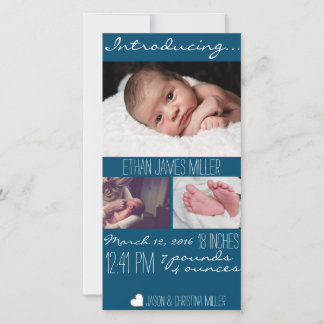Carte photo moderne Blue Baby Faire-part de naissa