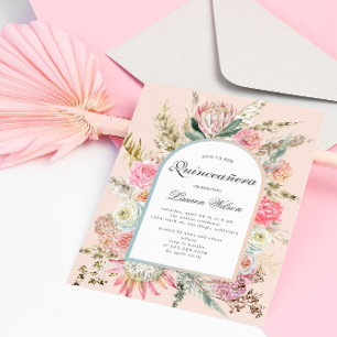 carte photo moderne bohème fleuri quinceanera