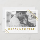 Carte photo moderne de bonne année de feuille d'or (Devant)