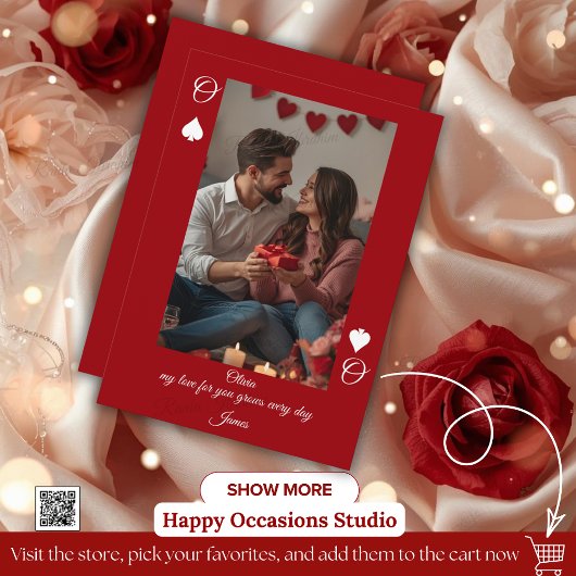 Carte Photo Moderne de la Saint-Valentin Rouge