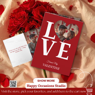 Carte Photo Moderne de la Saint-Valentin Rouge