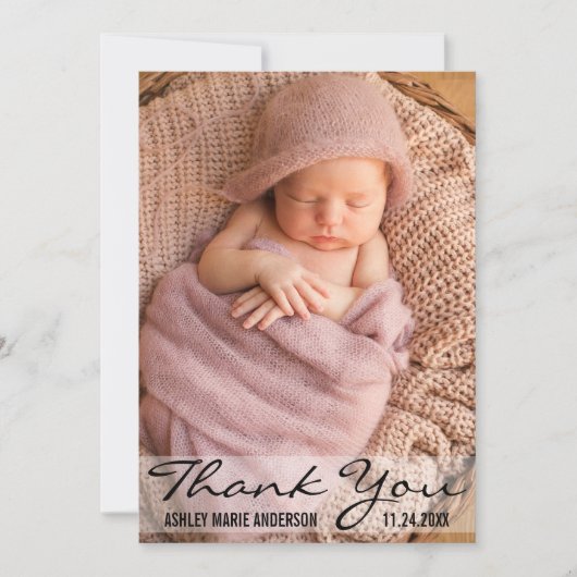 Carte photo moderne de naissance de bébé de Merci (Devant)