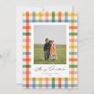 Carte photo moderne de Noël Chic couleur plaid