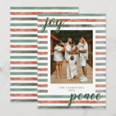 Carte photo moderne de Noël Watercolor Stripes (Devant / Derrière)