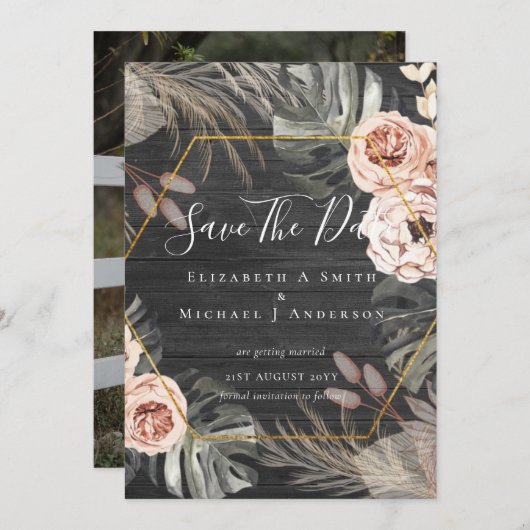 Carte Photo moderne Enregistrer Dates PAMPAS Coral Tropi (Devant / Derrière)