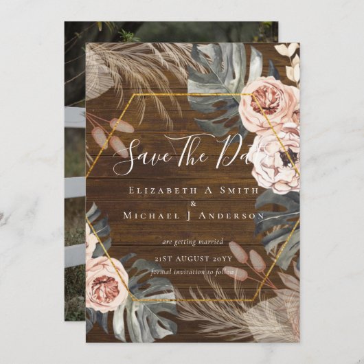 Carte Photo moderne Enregistrer Dates PAMPAS Coral Tropi (Devant / Derrière)