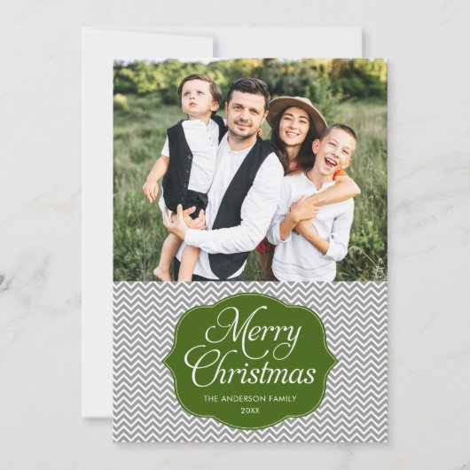 Carte photo moderne Green Grey Chevron Christmas (Devant)