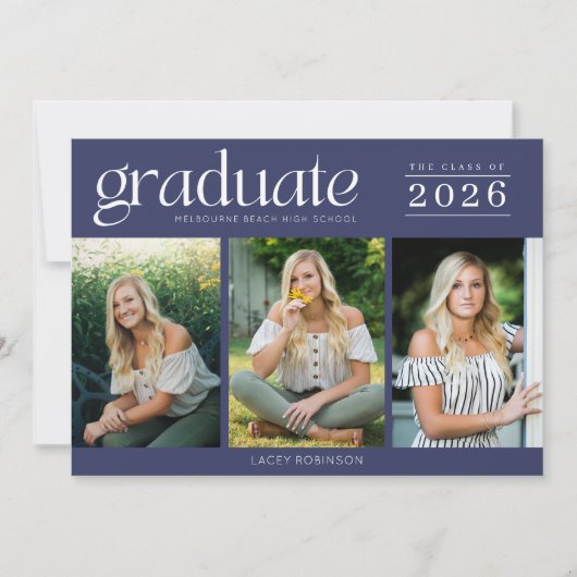 Carte Photo moderne Marine Bleu Lycée Graduation (Devant)