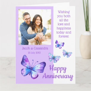Carte Photo moderne Purple Blue Butterflies Anniversaire