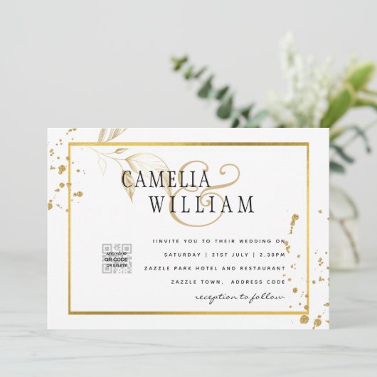 Carte PHOTO moderne QR CODE Mariage Inviter ou Enregistr (Debout devant)