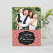 Carte photo moderne Red Black Chevron Christmas (Debout devant)