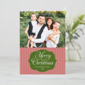 Carte photo moderne Red Green Chevron Christmas (Debout devant)