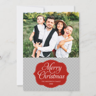 Carte photo moderne Red Grey Chevron Christmas