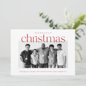 Carte photo moderne rouge et blanc pour Noël d'aff (Debout devant)