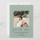 Carte Photo moderne Sage vert Enregistrer la date (Devant)