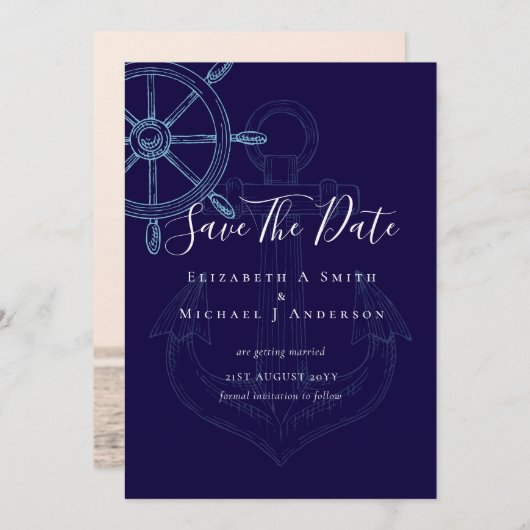 Carte PHOTO Nautique Enregistrer Dates Moderne Ocean Bea (Devant / Derrière)