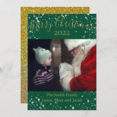 Carte photo neige Joyeux Noël Or vert (Devant / Derrière)