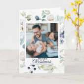 CARTE PHOTO NOËL JOYEUX FLEURS BLEUES BLANCHES (Fleur jaune)